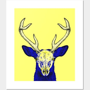 Deer Skull Interactive Yellow&Blue Filter T-Shirt By Red&Blue Posters and Art